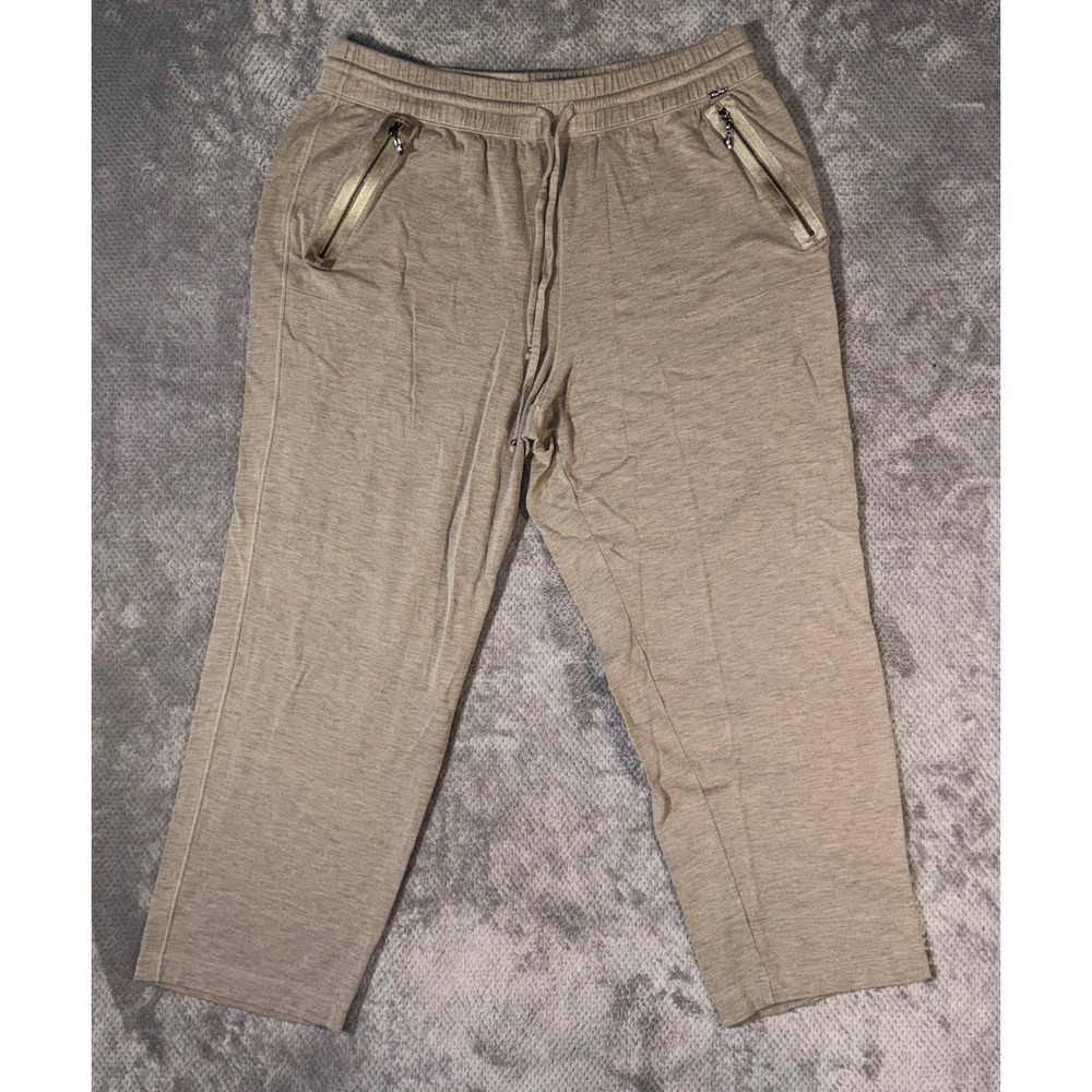St. John Spa Women's Large Taupe Knit Pull-On Pants Metallic Zip Pockets Cropped